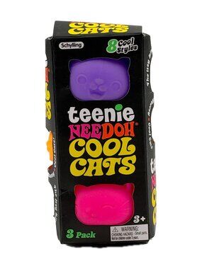 Schylling Teenie NeeDoh Cool Cats 3-Pack Squishy Fidget Toys Purple Orange Pink